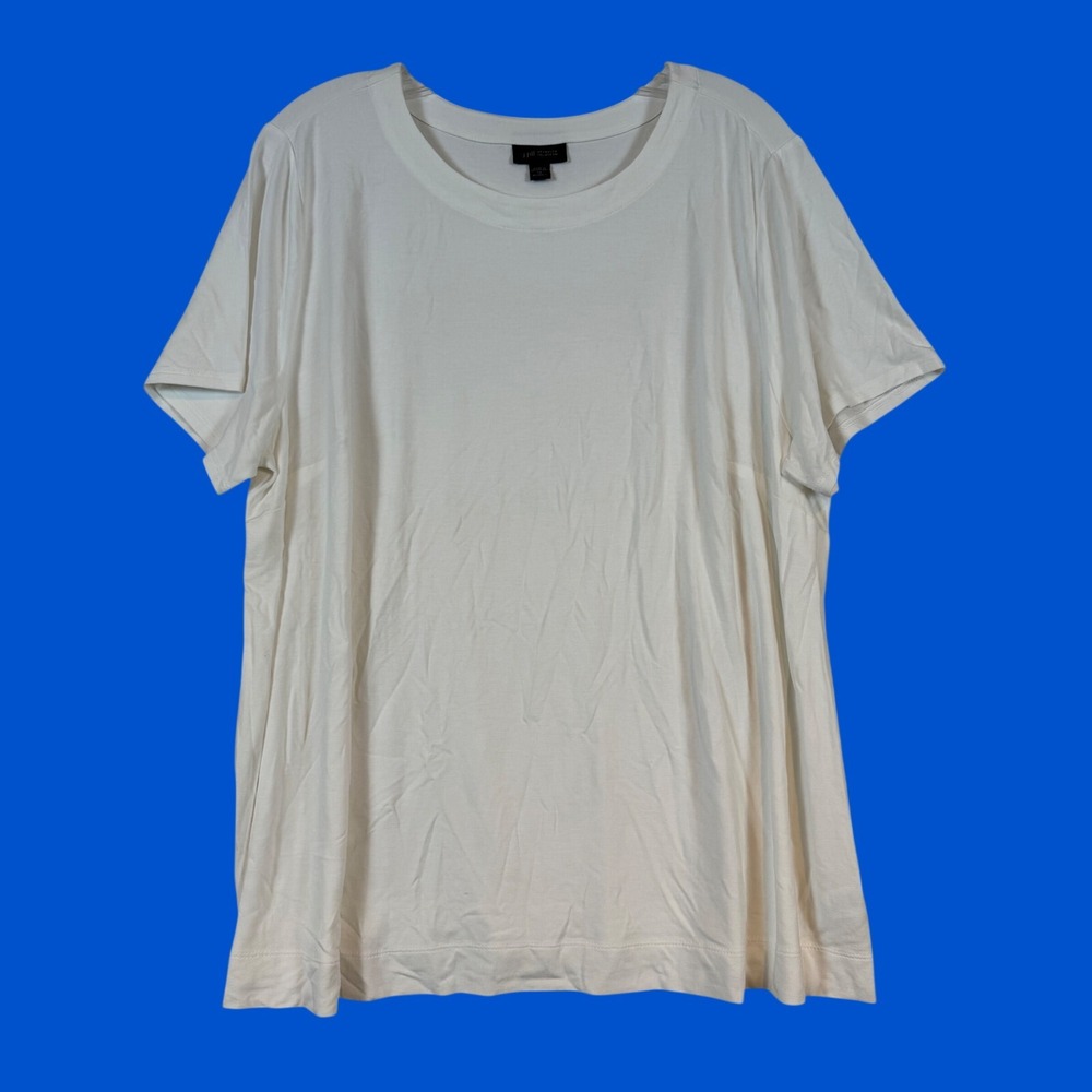 J. Jill Wearever White Short Sleeve Crew Neck T-Shirt 2X Rayon Lycra Classic